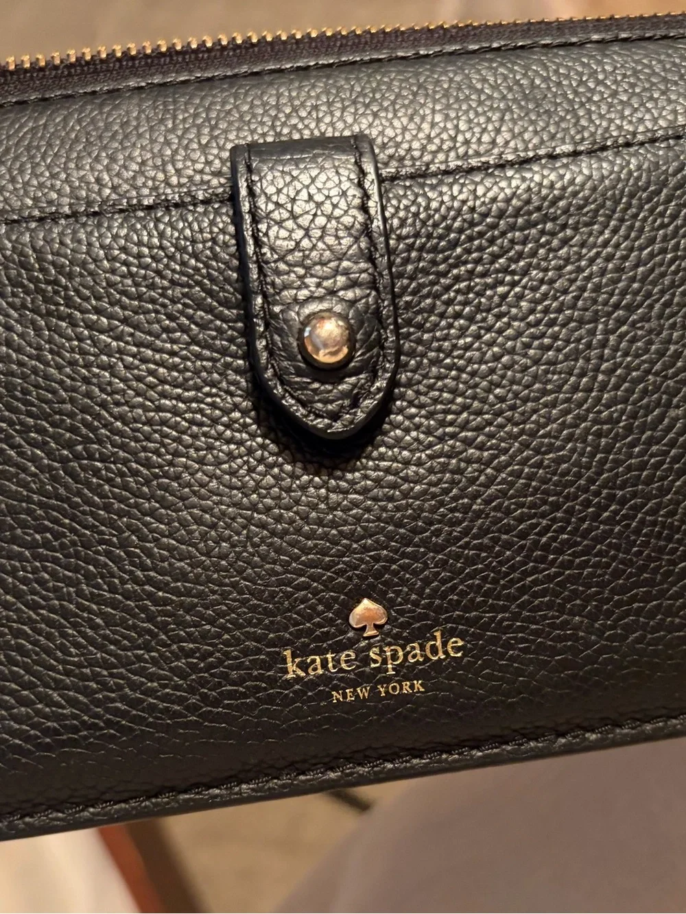 kate spade Black Leather Crossbody Wallet with Gold Hardware
